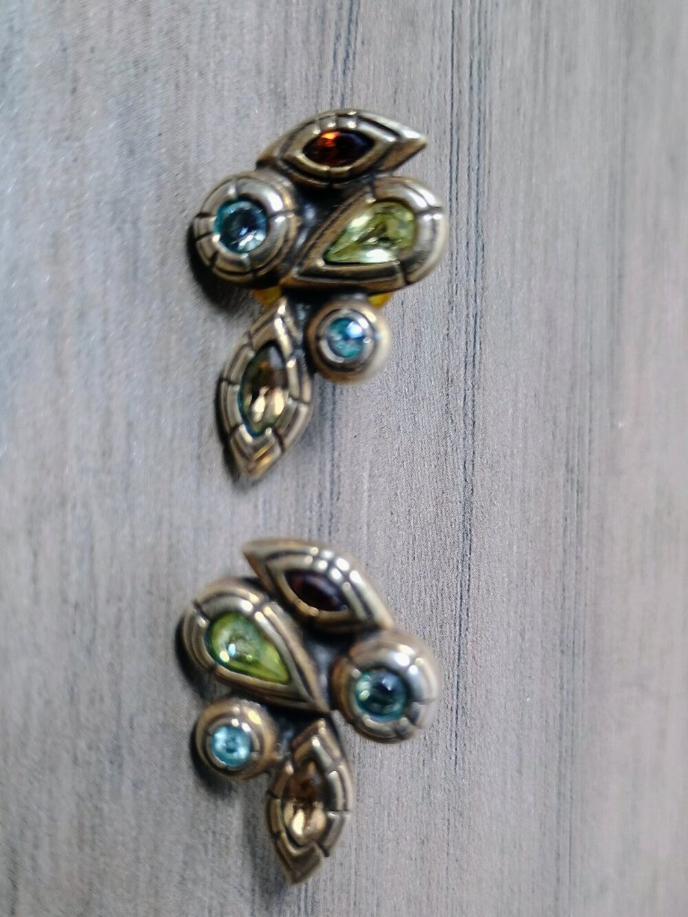 Vintage Sorrelli Signed Multi-Color Crystal Cluster Post Earrings Antique Brass